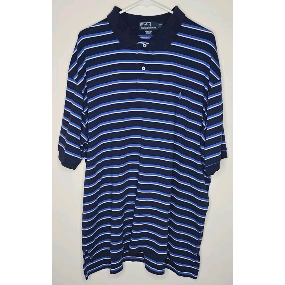 Polo Ralph Lauren Men's Polo Shirt 2XB Blue White Striped Pony Logo Short Sleeve